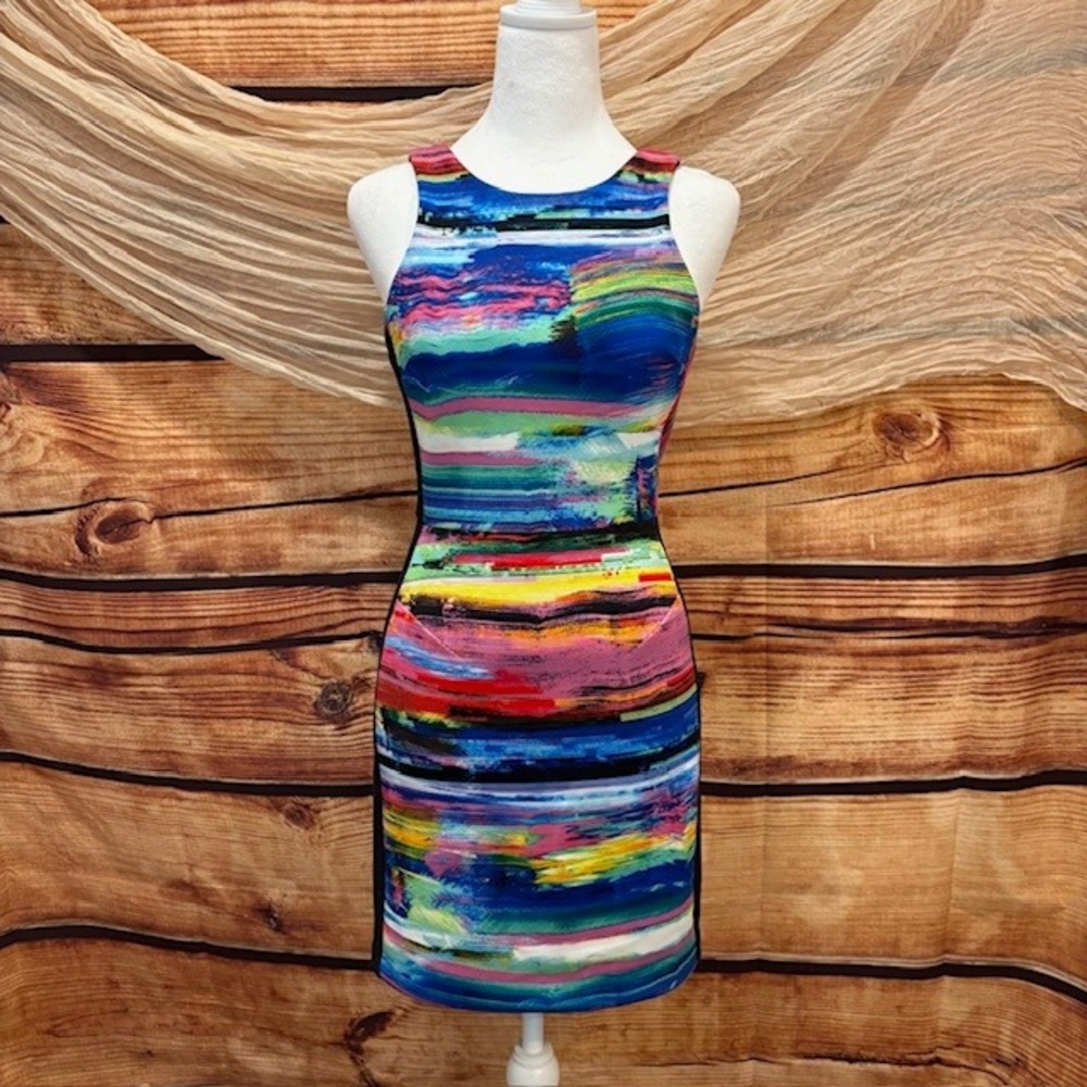Amanda Uprichard Womens Racerback Color Striped Halter Bodycon Dress